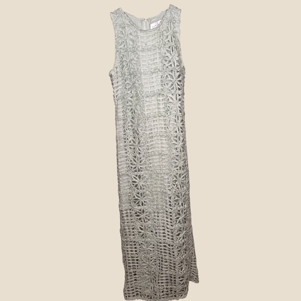 Endless Rose Sage Green Floral Lace Sleeveless Maxi Dress Medium Column Gown - Picture 2 of 5